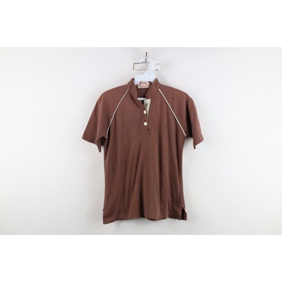 Vintage 70s Streetwear Womens Size Large Distressed Blank Henley T-Shirt Brown - Picture 1 of 12